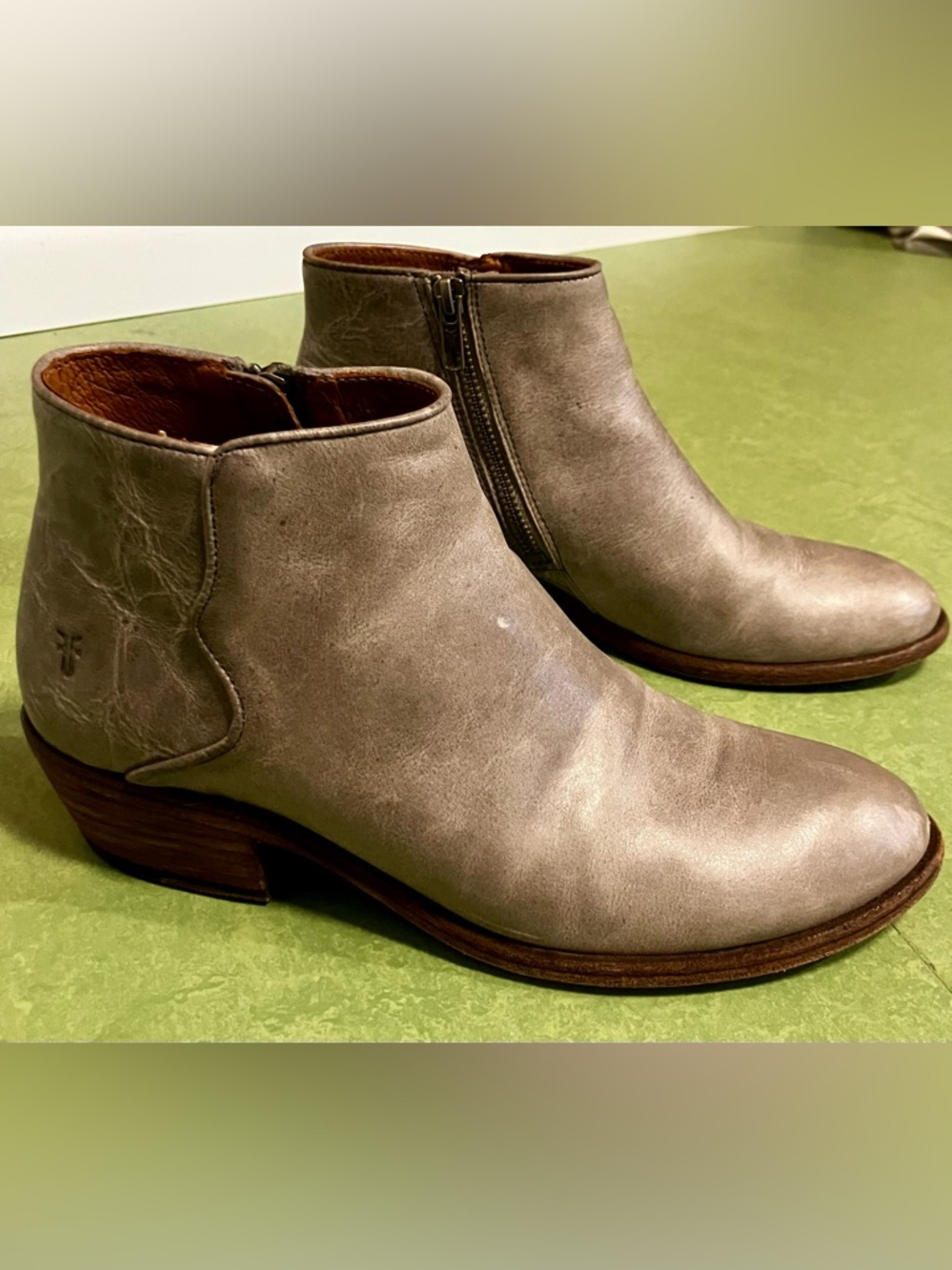 Frye Carson Piping Light Grey Leather Ankle Boots